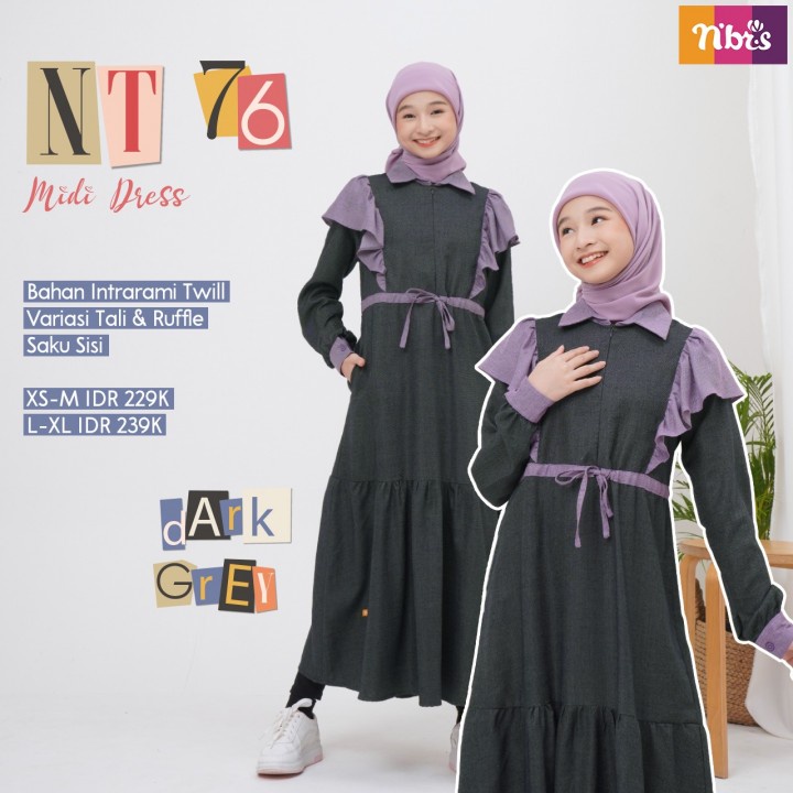 Nibras Midi Dres NT 076 Terbaru 2022 / Fashion Muslim Nibras Kekinian / Gamis Remaja