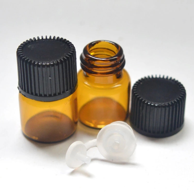 (Orifice) Botol Kaca Amber Mini 1ml + Tutup Untuk Sampel Minyak Essensial / Laboratorium