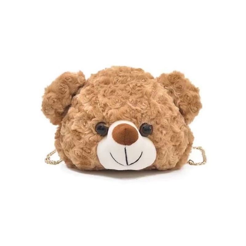 Tas Selempang Bulu Tedy Bear Mini Wanita - Slingbag Mini Kepala Beruang Kriting Berbulu Lembut