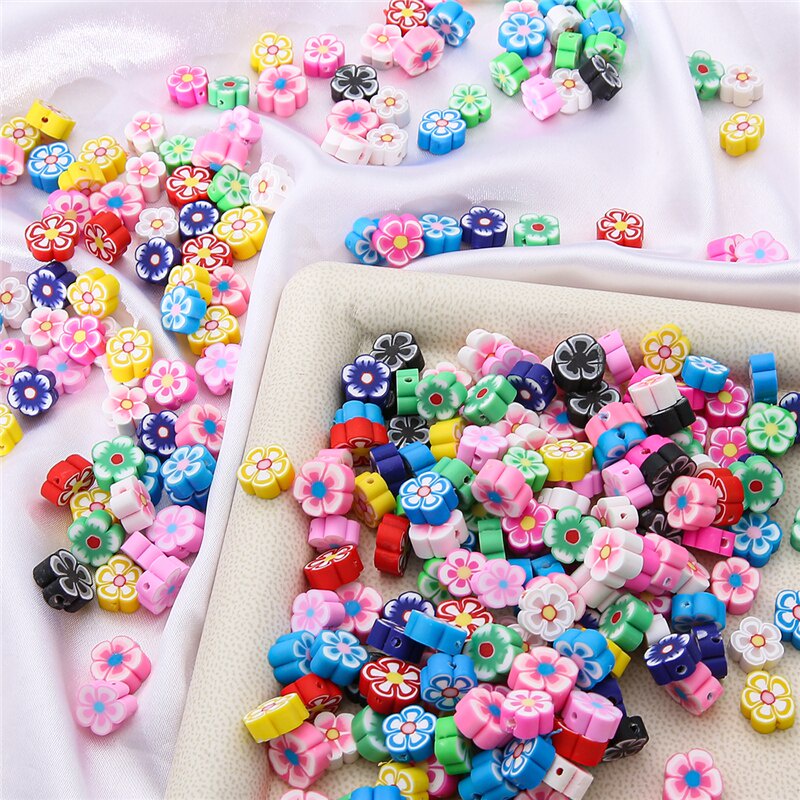 30Pcs/lot 10mm Clay Flower Mix Color Polymer Spacer Loose Beads For Jewelry Making Bracelets Necklace DIY Earrings Accessories