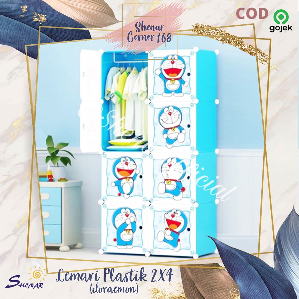 SHENAR LEMARI PLASTIK SUSUN (2X4) 8 KOTAK PORTABLE BAJU PAKAIAN ANAK BAYI MOTIF KEROPPI DORAEMON / LEMARI 2 PINTU SERBAGUNA / RAK BAJU CELANA BUKU TAS , SHENARCORNER168