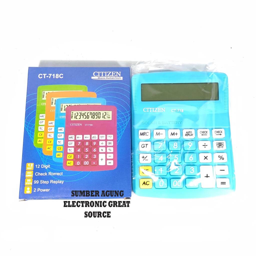 CT718C Citizen Kalkulator CT718 12 Digit Check Correct 99 Replay 2 Power