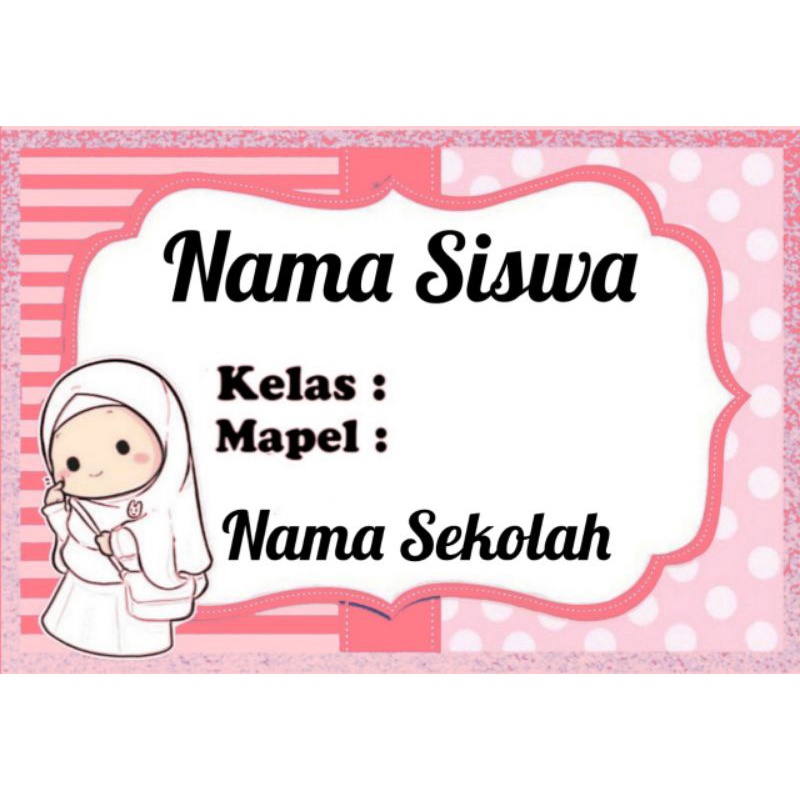 

(ISI 50 PCS) STIKER LABEL BUKU SEKOLAH MOTIF HIJAB PINK