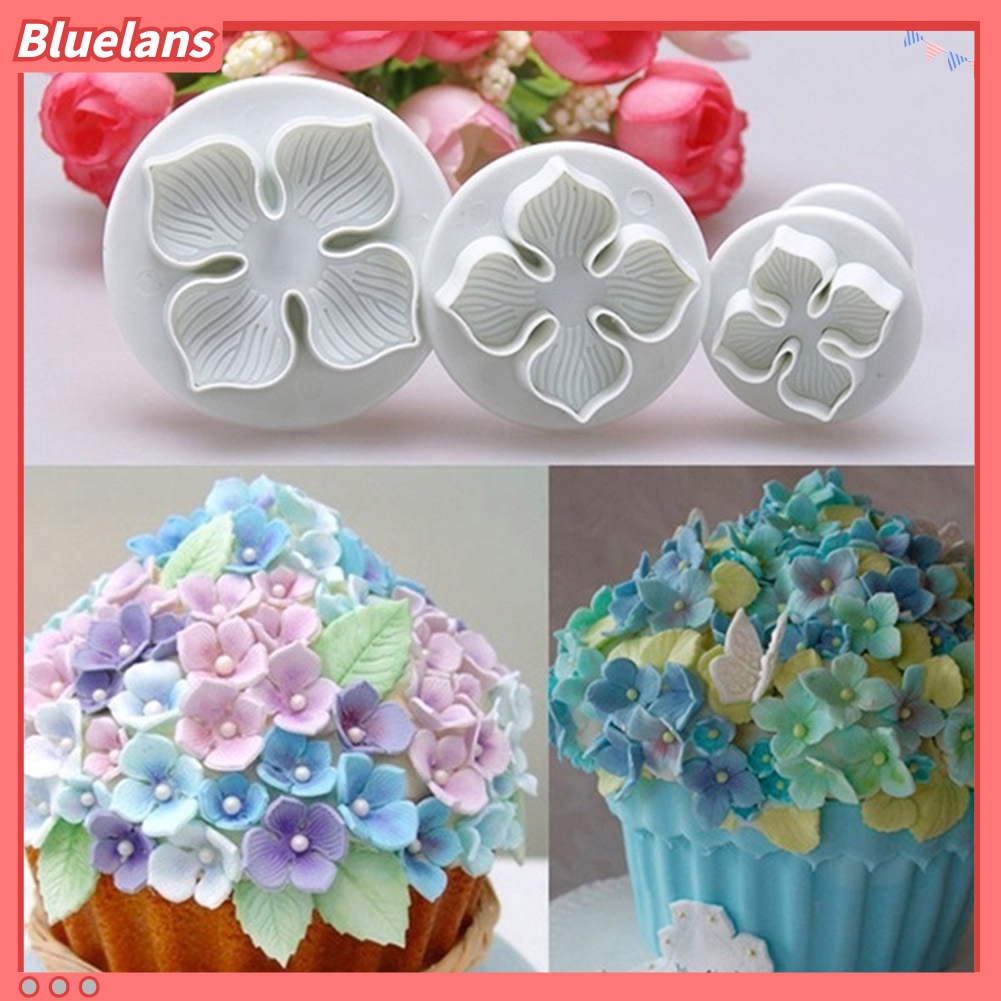 Bluelans 3Pcs Cetakan Pemotong Fondant Bentuk Bunga Hydrangea Untuk Dekorasi Kue