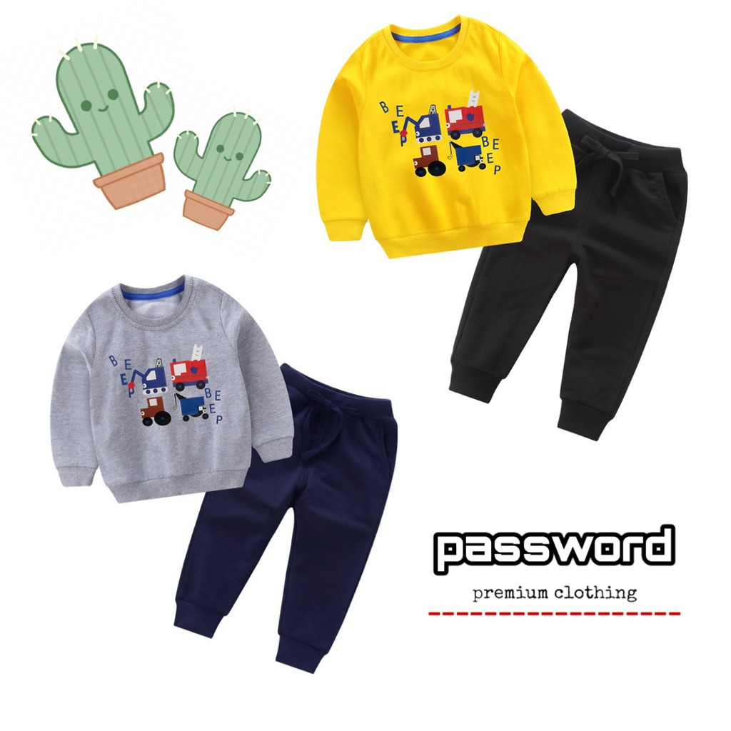 HappyOliver PASSWORD BEEP CAR Setelan Sweater 1 - 7 Tahun Baju Anak BerKualitas