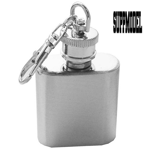 Gantungan Kunci Botol Wine Wiski Liquor Hip Flask Mini 1oz Bahan Stainless Steel