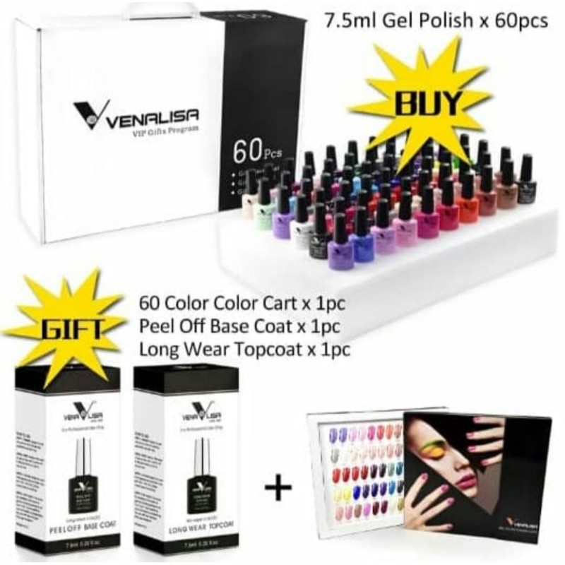 1 Set 60 Warna Kutek Venalisa  VIP Gel Nail Polish UV LED / Gel Nail Polish 7.5ml Venalisa/Kuteks UV