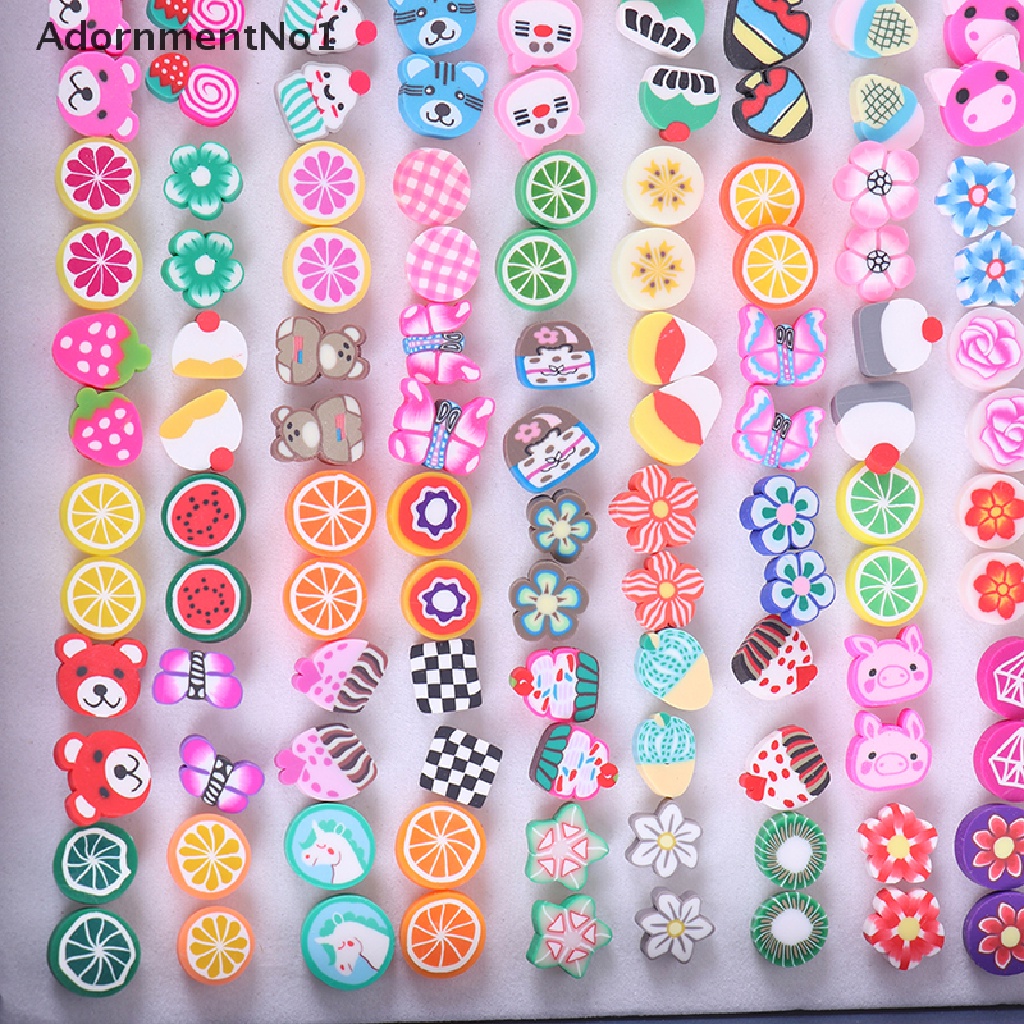 (AdornmentNo1) 100 Pasang / Set Anting Tusuk Bentuk Buah Bahan Polymer Clay Untuk Wanita