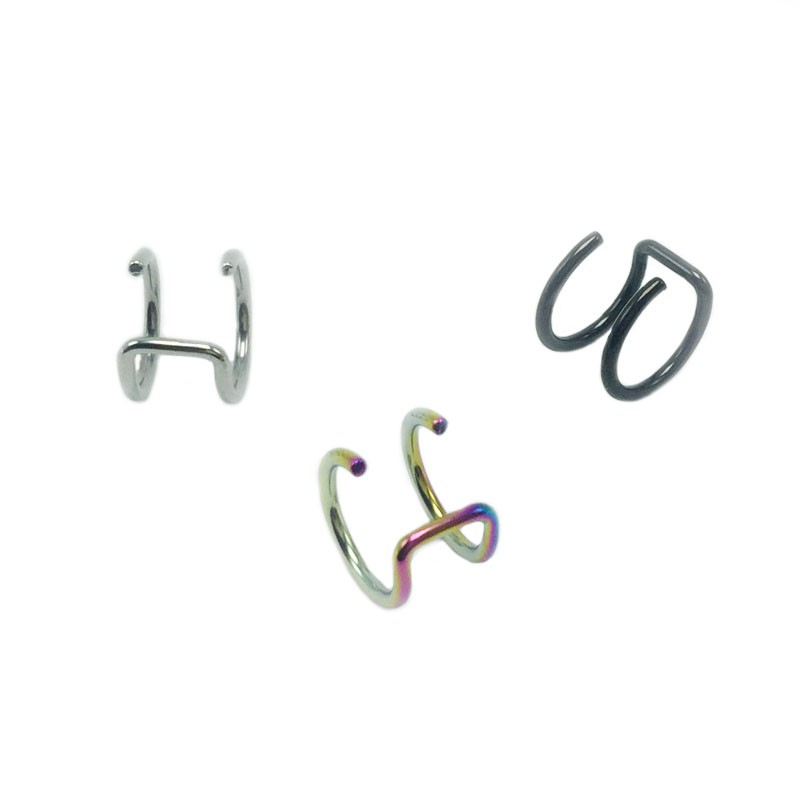 European and American non-pierced ear clip simple personality double C cartilage titanium steel U-shaped double ring nose clip lip clip