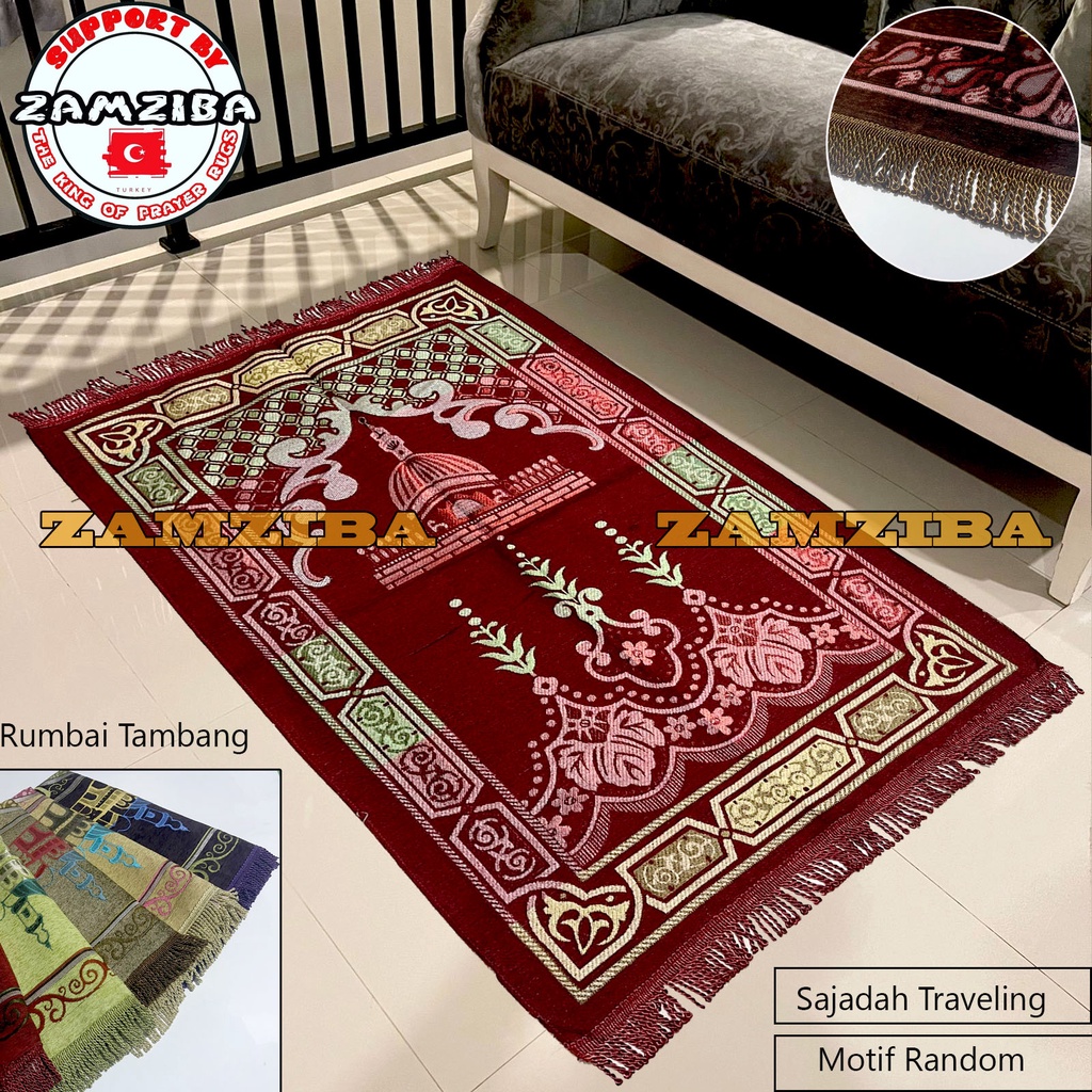 Sajadah Turki Chenil Tambang Raudah 70x110 cm Tebal Lembut Halus Timbul  Sejadah Traveling