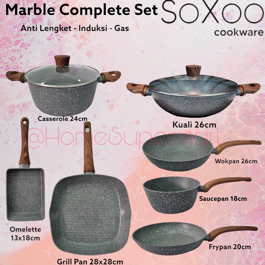 Jual Soxoo Set Panci Casserole Paket Penggorengan Marble Induksi Gas