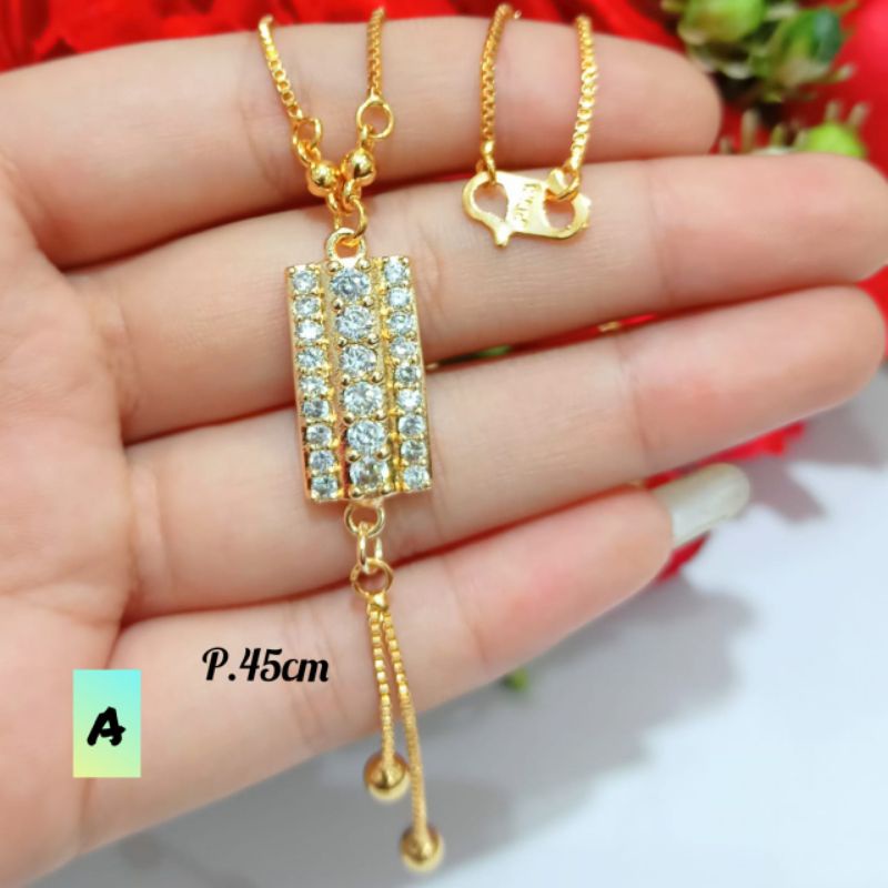 TITANIUM Kalung Dewasa koye permata full zircon motif lapis emas18 k tidak karat