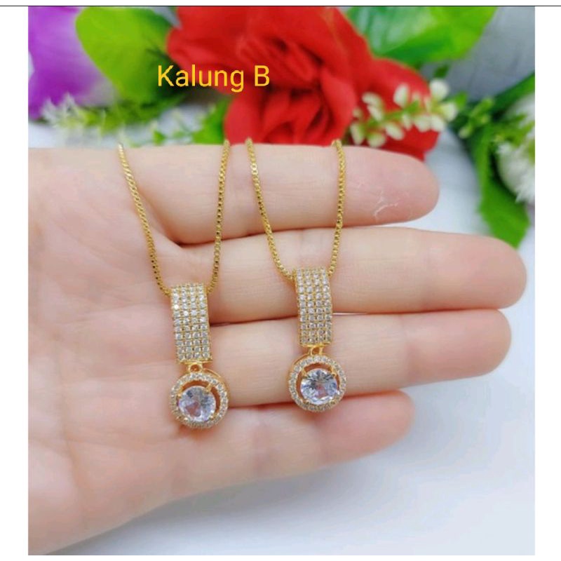 Set Perhiasan Kalung+Liontin Xuping Permata Lapis Emas 18k