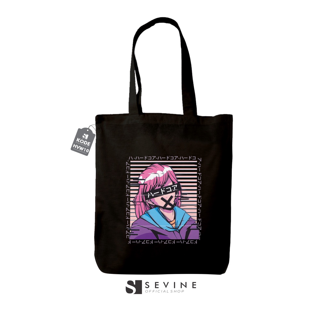 Sevine Totebag Fashion Tas Tote Bag Hitam Resleting Pria Wanita Laptop Kuliah Retro Vaporwave - HVW10