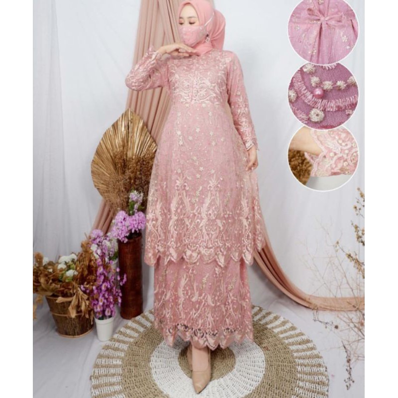 Baju Gamis pesta Tile Brukat