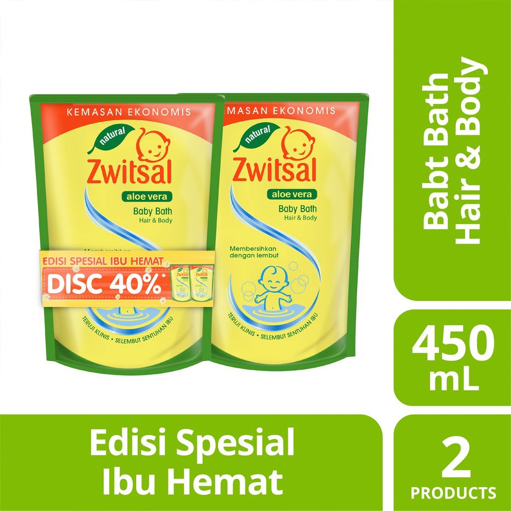 SABUN ZWITSAL BABY BATH ALOE VERA HAIR &amp; BODY BRANDED 2X450ML