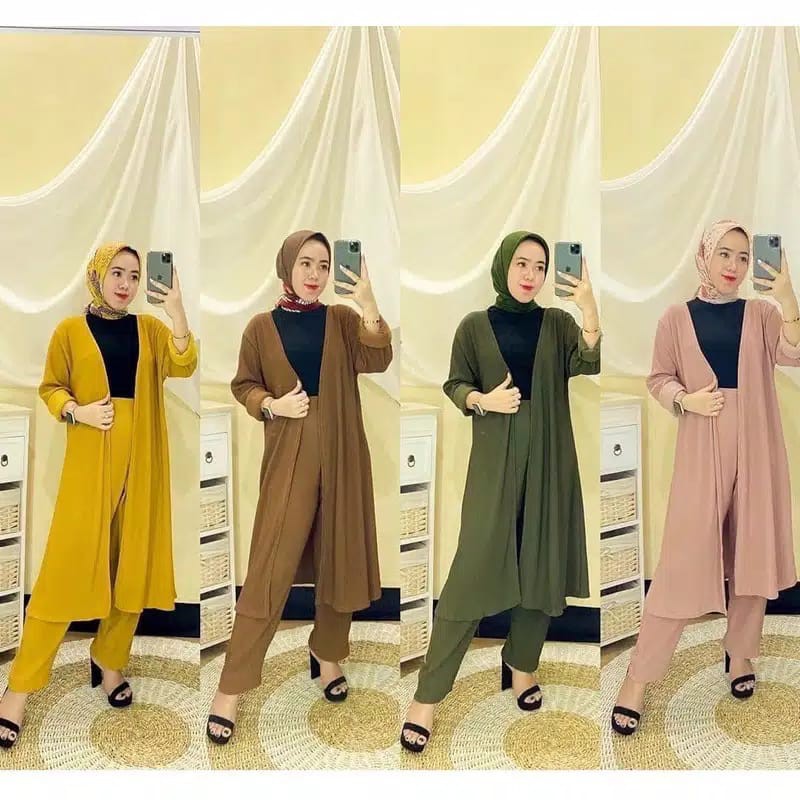 ALLESIA SETELAN / SET ALLESIA / SETELAN LONG CARDI LEDERA CARDIGAN OUTER SET (TANPA INNER)