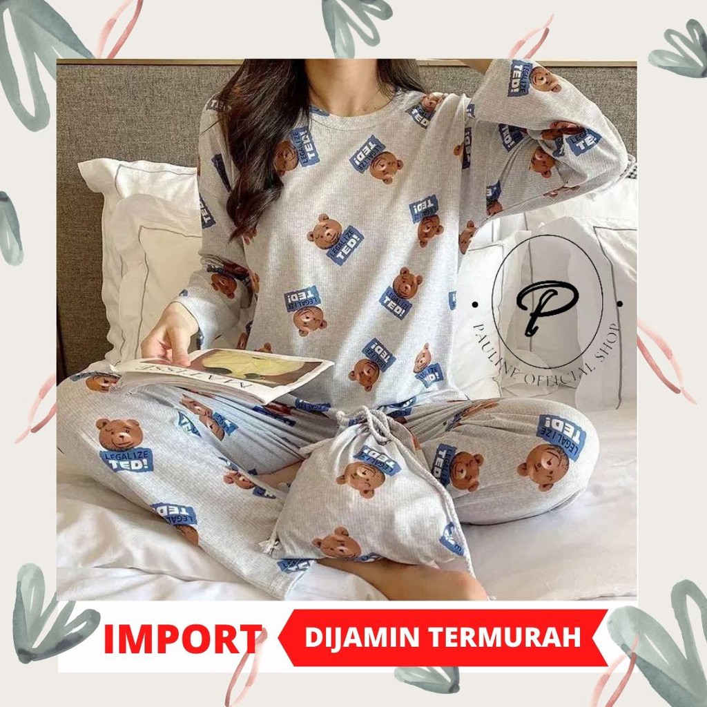 PAULINE || SETELAN PIYAMA LENGAN PANJANG / PIYAMA WANITA IMPORT SPANDEX PL-003