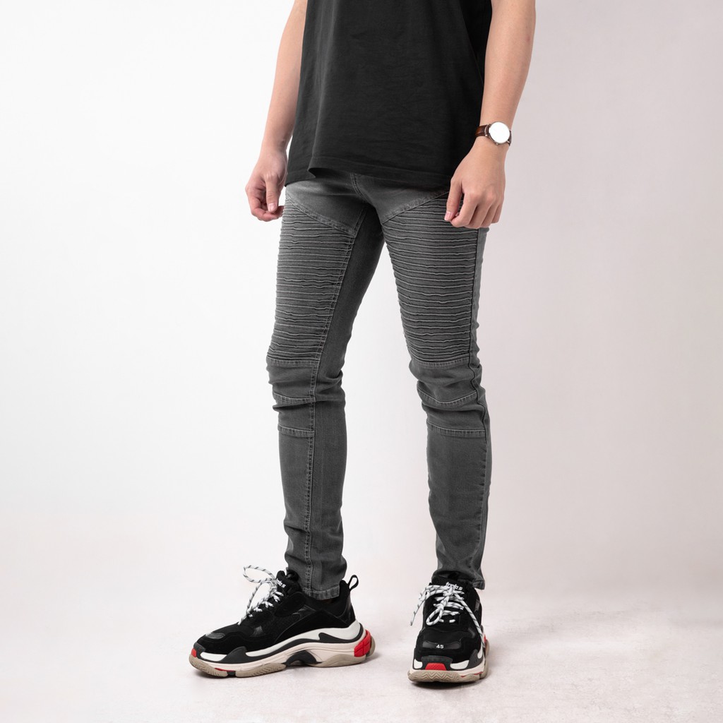 Celana Jeans Pria Bahan Stretch Denim - Biker Jeans - Dark Grey - (UJB-01)