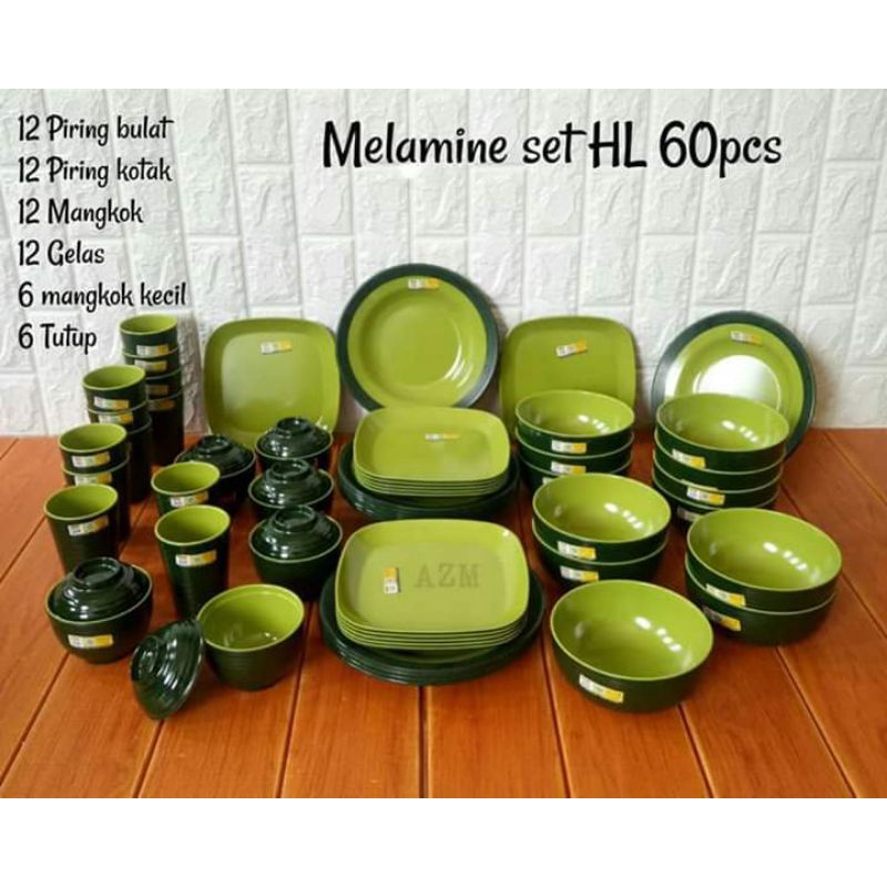 Set melamin 60pcs paket lusinan golden dragon - hijau lumut