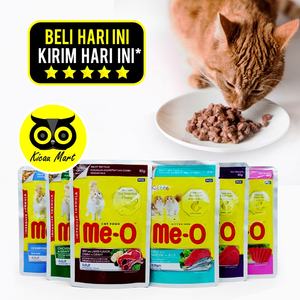 Me-O Wet Food Kitten Adult 80 Gram Cat Snack Premium Cat Treats Makanan Kucing Basah MeO Cat Food Pouch Sachet Cemilan Anabul Liquid Creamy