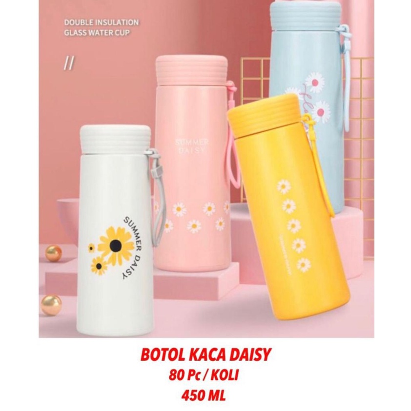 BOTOL MINUM KACA TUMBLR MOTIF DAISY &amp; DEER STAR WARNA