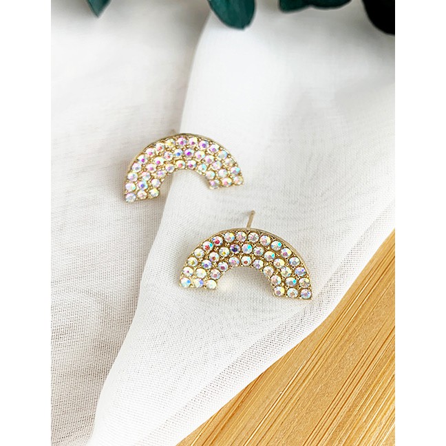 LRC Anting Tusuk Fashion Alloy-encrusted Fan-shaped Earrings F90972