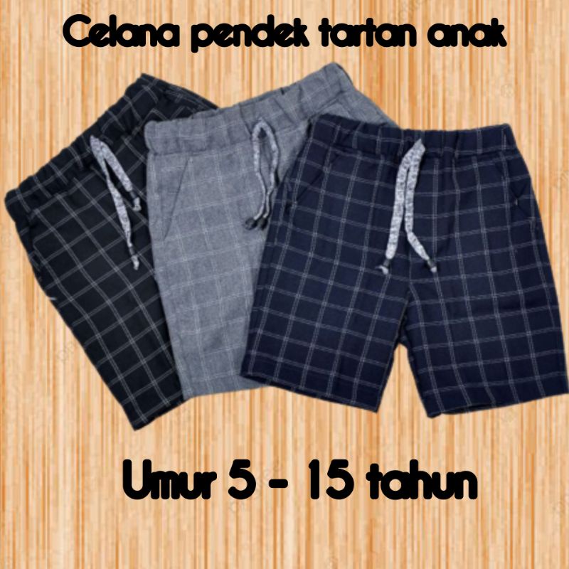 Celana Anak Tartan Cowok Perempuan | Celpen Motif Kotak Size Umur 5 - 15 tahun | Celana Pendek Anak Laki laki Tartan Semi Wool Motif Kotak Unisex