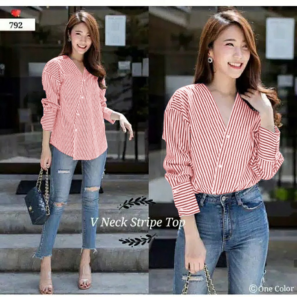 WSE390 - Kemeja Finny Katun Salur UK L/XL LD 100 CM PJ 60 CM PREMIUM QUALITY