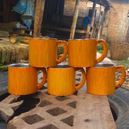 Cangkir  Mug Bambu Polos Bisa  Hadiah Hantaran Aksesories Suvenir Unik Murah-Gold