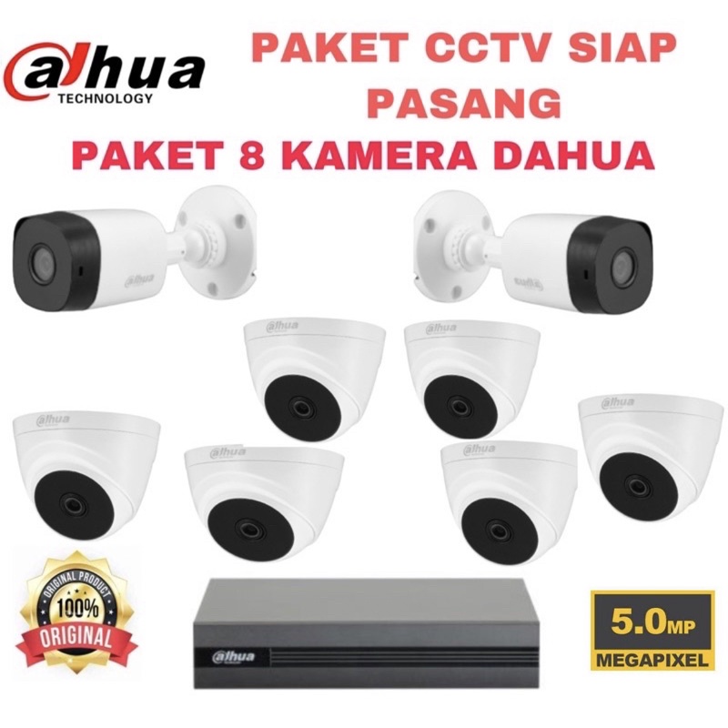 PROMO PAKET KAMERA CCTV DAHUA 5MP 8 CAMERA 8 CH CHANNEL FULL HD KOMPLIT SIAP PASANG 8ch 8channel bisa online di hp 5 mp megapixel MURAH