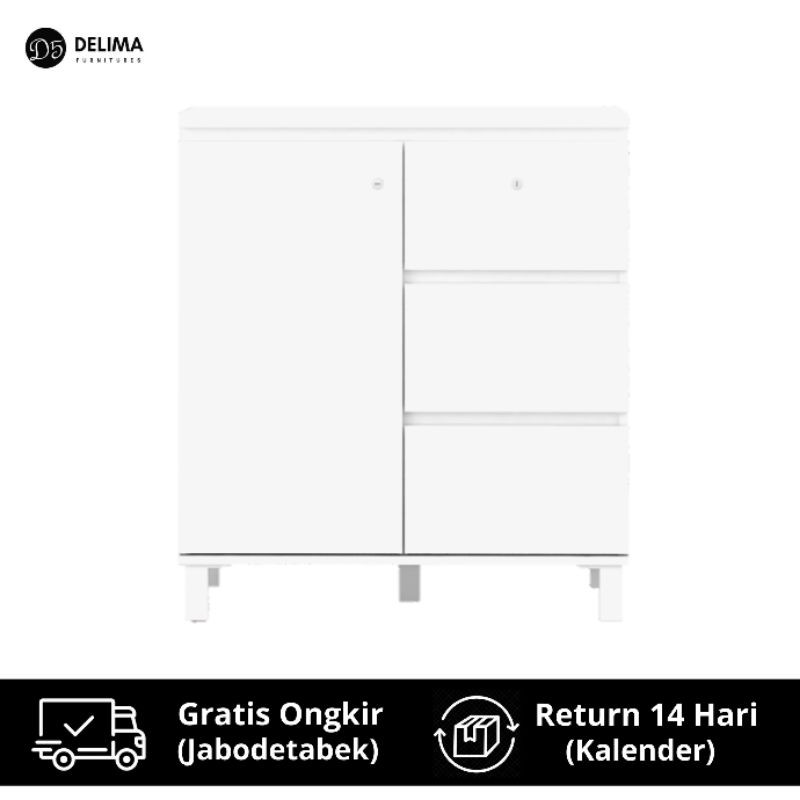 Sideboard Lemari Bufet Kabinet Meja Samping dgn 3 laci, Putih