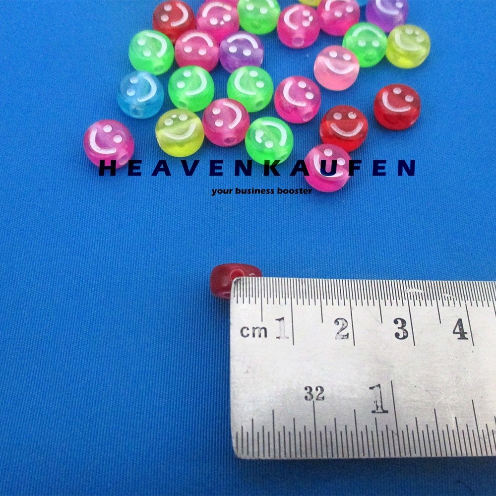 Manik Manik Beads Smiley Lebar 1 cm Lubang 2 mm Transparan Mix Warna Per Pack isi 50 Pcs