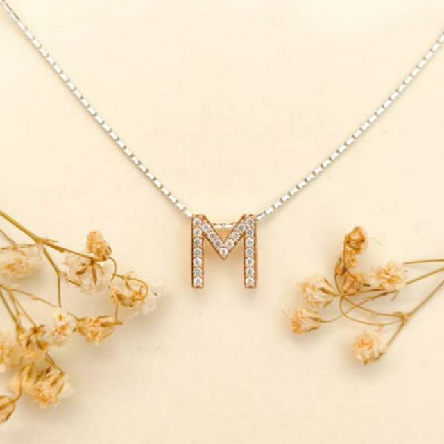 Kalung Huruf women Collection Alfabet Rose Necklace Gold Emas asli