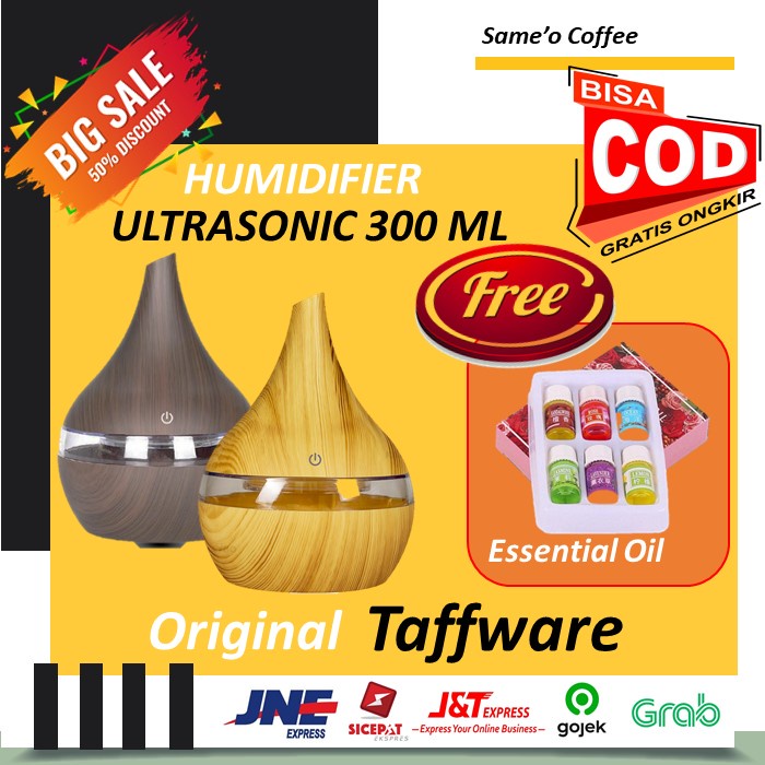 DIFFUSER HUMIDIFIER DESAIN KAYU BULAT + ESSENTIAL OIL 6 PCS