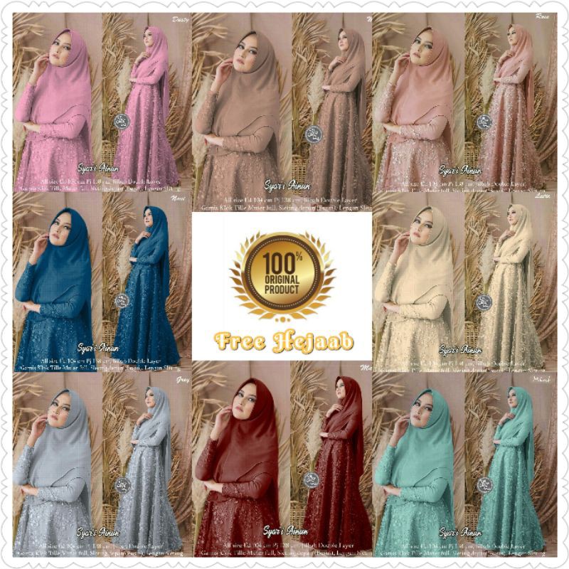 BUSANA MUSLIM : GAMIS BROKAT SYAR'I AINUN FREE HIJAB OWN REDJA717