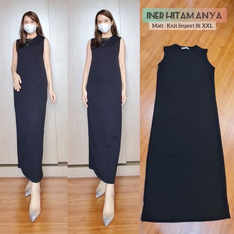 INNER SPAN DRESS RAJUT KNIT PREMIUM | LONG DRESS SPAN RAJUT TANPA LENGAN