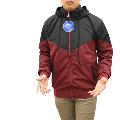 INDO - Jaket Parasut Olahraga Kombinasi | Jacket Lari Jogging Pria/Wanita Maroon Hitam