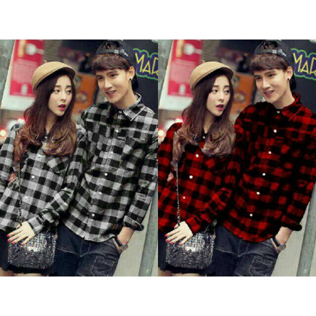 GSL - KEMEJA COUPLE KOREA KOTAK KOTAK - KEMEJA PRIA DISTRO - KEMEJA WANITA CASUAL JUMBO LENGAN PANJA