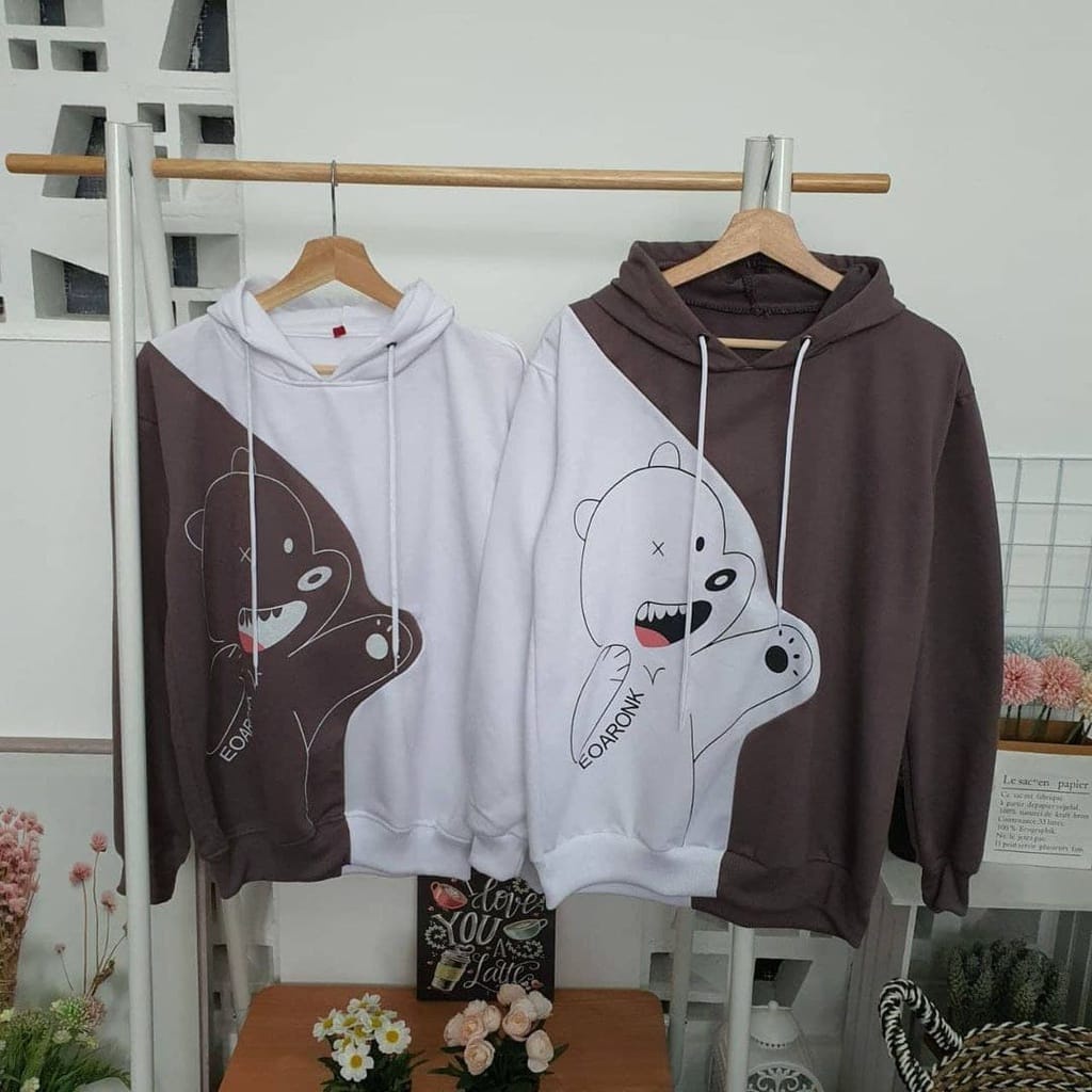 HOODIE SWEATER WANITA - PRIA | BURGUNDY BEAR COMBIE | SWEATER HOODIE TERBARU