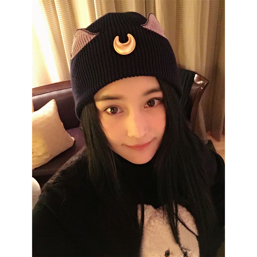 TKLU topi kupluk wanita kucing ear cat ekomimi sailormoon sailor moon luna rajut hangat korea jepang