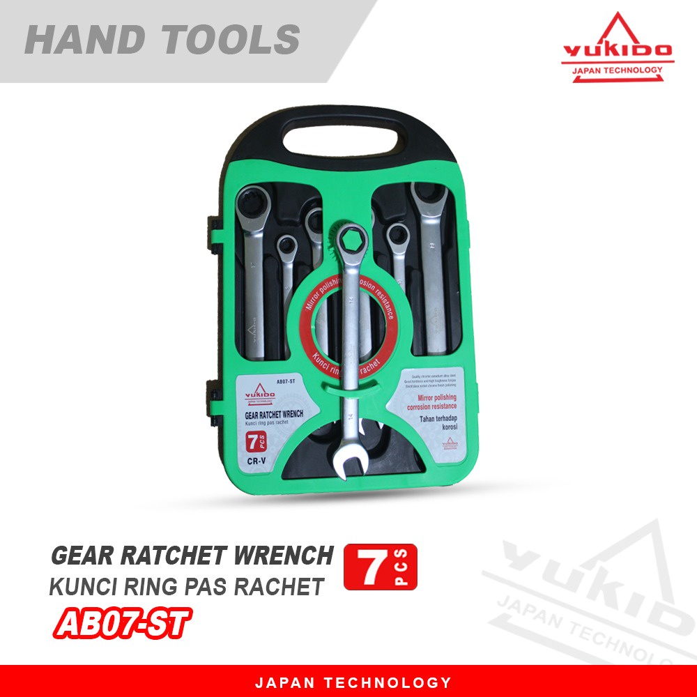 KUNCI RING PAS RATCHET CR-V SET 8m - 19MM 7PCS YUKIDO Kunci Rachet Ringpas Set 7pcs - Wrench Ring Pass Ratchet set 7 pcs Koper