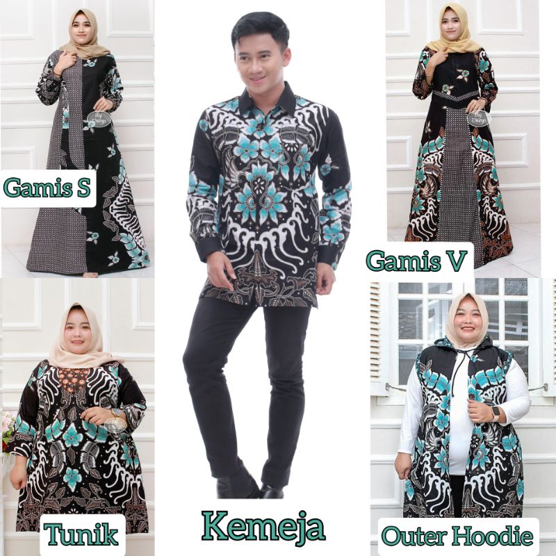 COUPLE BATIK SARIMBIT TOSCA GAMIS S V TUNIK OUTER HOODIE JUMBO LD 140 BATIK KOMBINASI 2 MOTIF