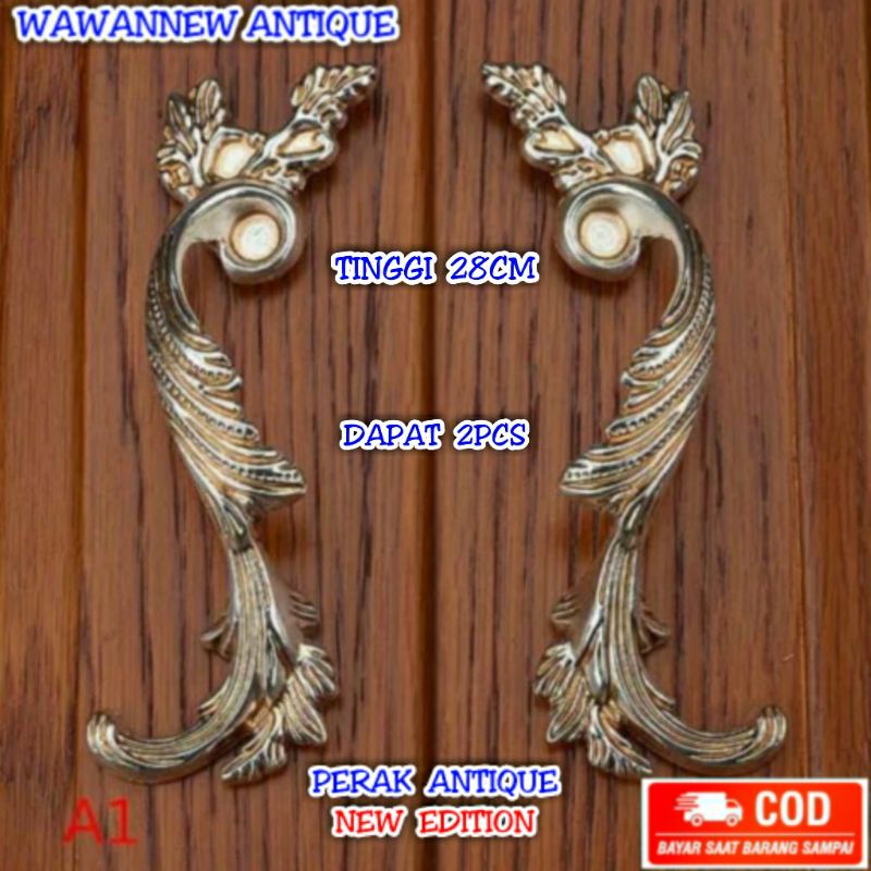 Handle Pintu Rumah Pagar Kitchen Set Kuningan Motif Daun Ukir 28cm