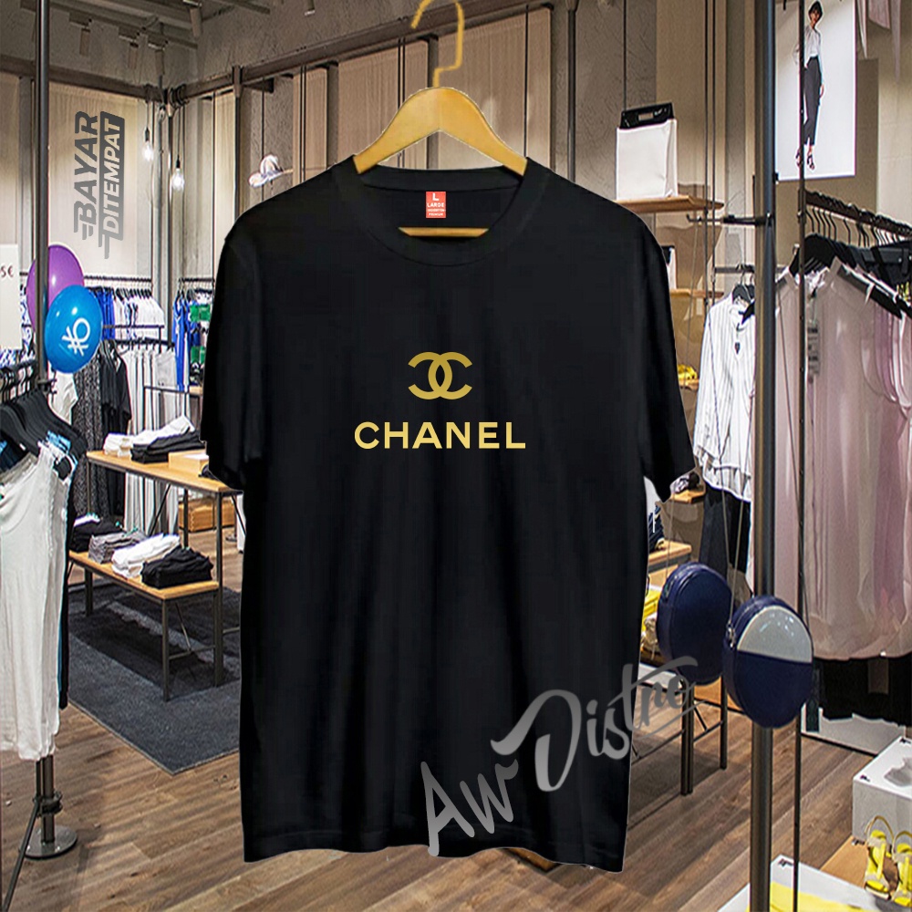 COD Baju Kaos Distro Chan3l Gold Premium Quality Lengan Pendek Kaos Tulisan Kaos Kata-Kata Kaos Sablon