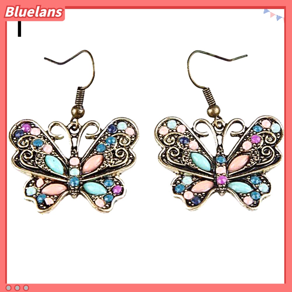 Bluelans Bohemian Women Butterfly Dragonfly Rhinestone Charm Hook Earrings Jewelry Gift