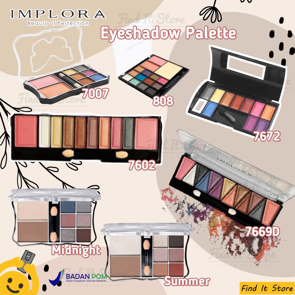 Implora Eyeshadow Beauty Palette | Palette Eyeshadow &amp; Blush On + Powder Cake | BPOM | 3in1