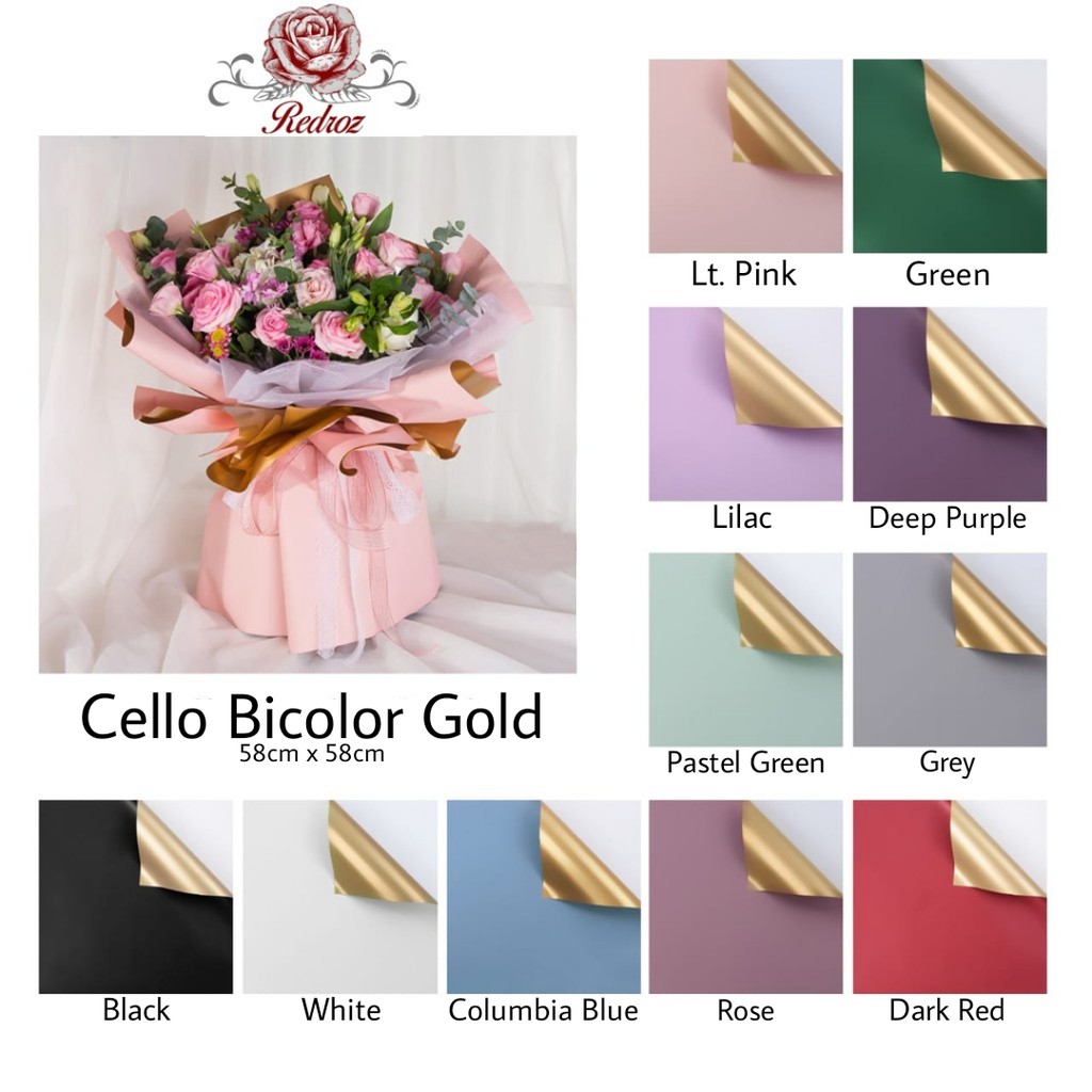 

(5 Lembar) Flower Wrapping / Kertas Bunga / Flower Paper Cellophane 2 warna BICOLOR GOLD