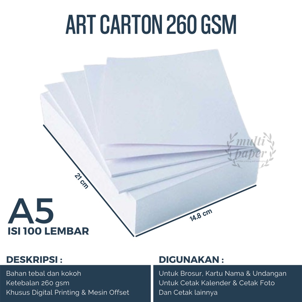 

Art Carton A5 260 gsm isi 100 lembar / Kertas Art Carton A5 / Kertas Karton A5