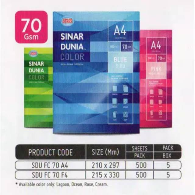 

Kertas Hvs A4 70gr warna Sinar Dunia aka Sidu